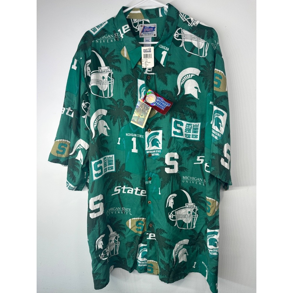 Reyn Spooner Michigan State University Button Up Shirt Short Sleeve Men's 3XL‎